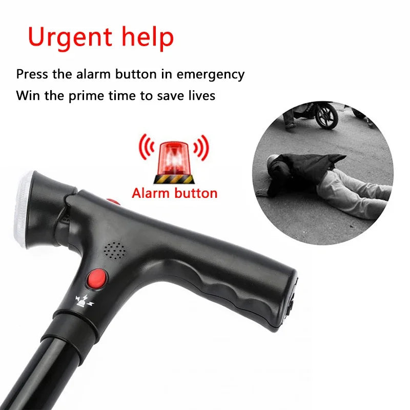 Smart LED Safety Cane – Foldable Telescopic Walking Cane with Alarm