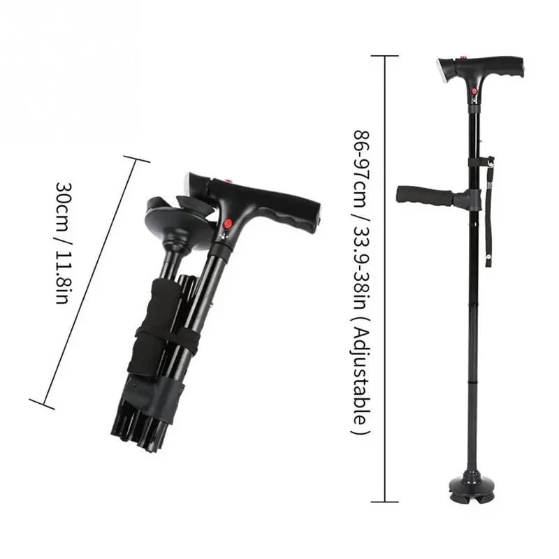 Smart LED Safety Cane – Foldable Telescopic Walking Cane with Alarm
