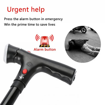 Smart LED Safety Cane – Foldable Telescopic Walking Cane with Alarm