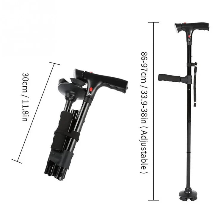 Smart LED Safety Cane – Foldable Telescopic Walking Cane with Alarm